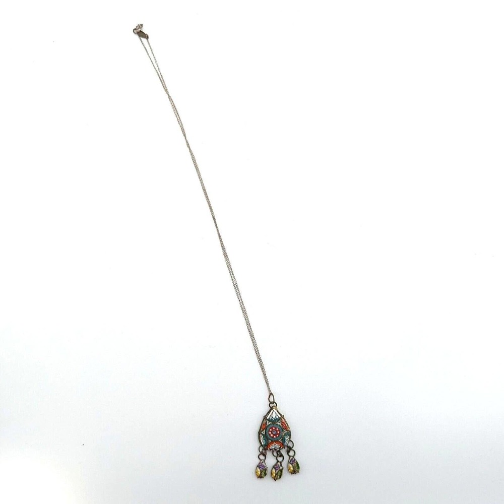 Antique Italian Micro-Mosaic Silver Pendant Lavalier Necklace w Sterling Chain - Picture 8 of 9
